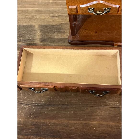 Vintage Wooden Jewelry Box Chest with Mirror 3 Drawers Felt Lined Ring Storage - Picture 16 of 16